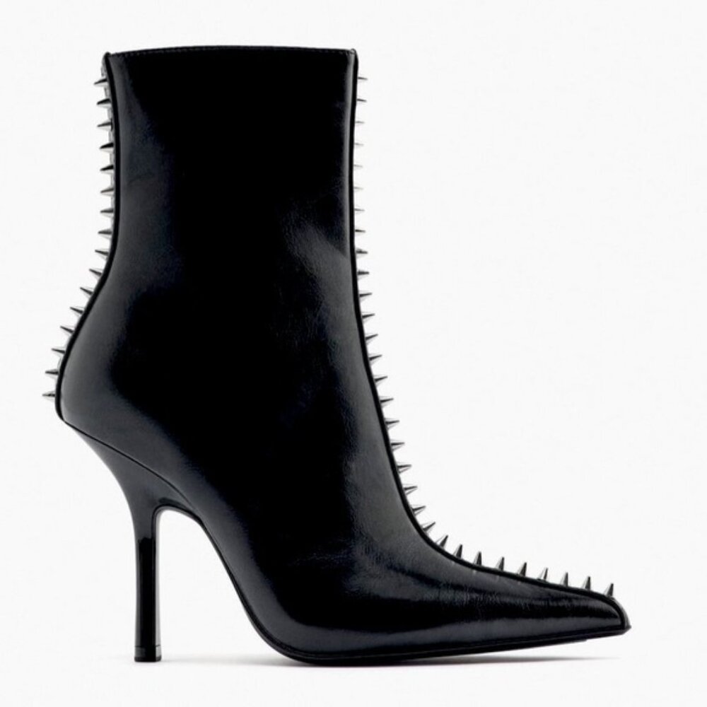 Zara Studded Heeled Ankle Boots studs Spiked Size 36 NEW - Picture 3 of 16